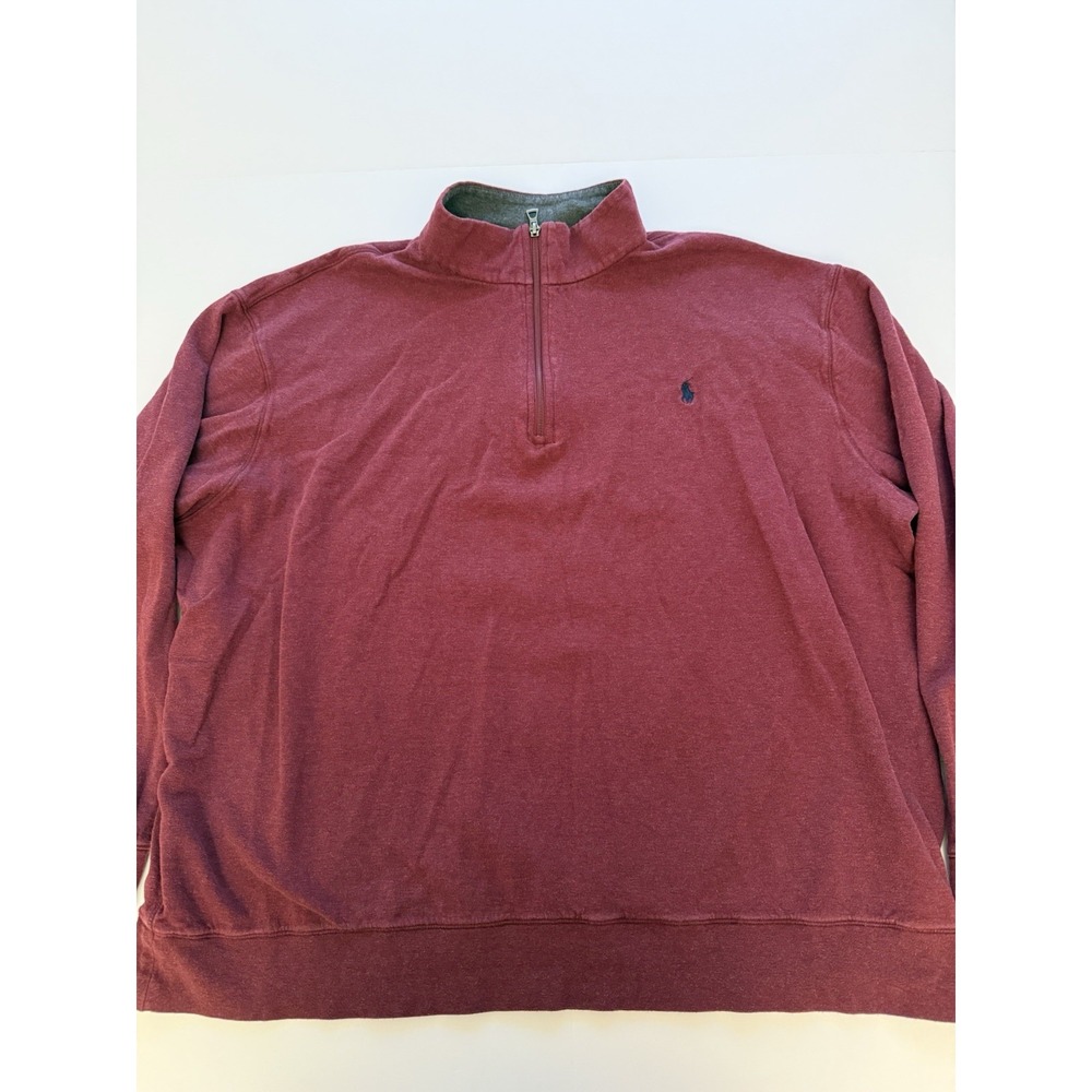 Polo Ralph Lauren Men 2XB Sweater Quarter Zip Burgundy Preppy Maroon Pullover RL